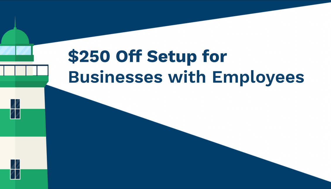 A lighthouse announcing $250 off setup for businesses with employees